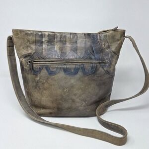 Jane Yoo Vintage Artistic Leather Shoulder Bag Womens Abstract Print
